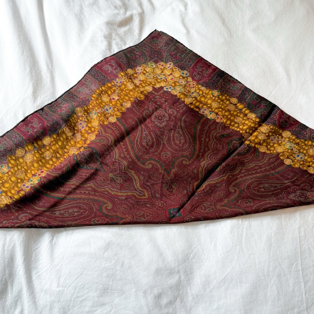 Chanel gripoix silk scarf rare paisley jewel chain multicolor authentic vintage - Picture 9 of 14